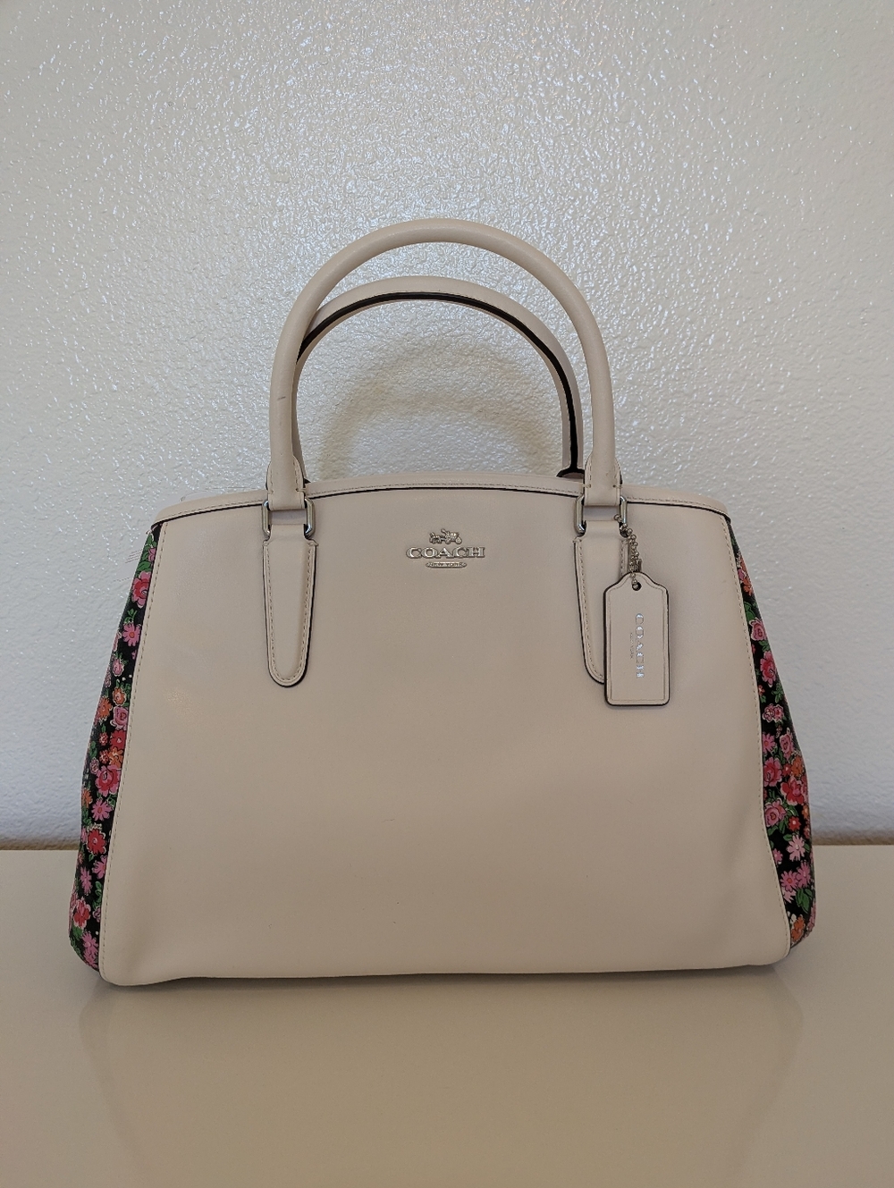 Coach Floral Detail Satchel Chalk NWT - Picture 2 of 10